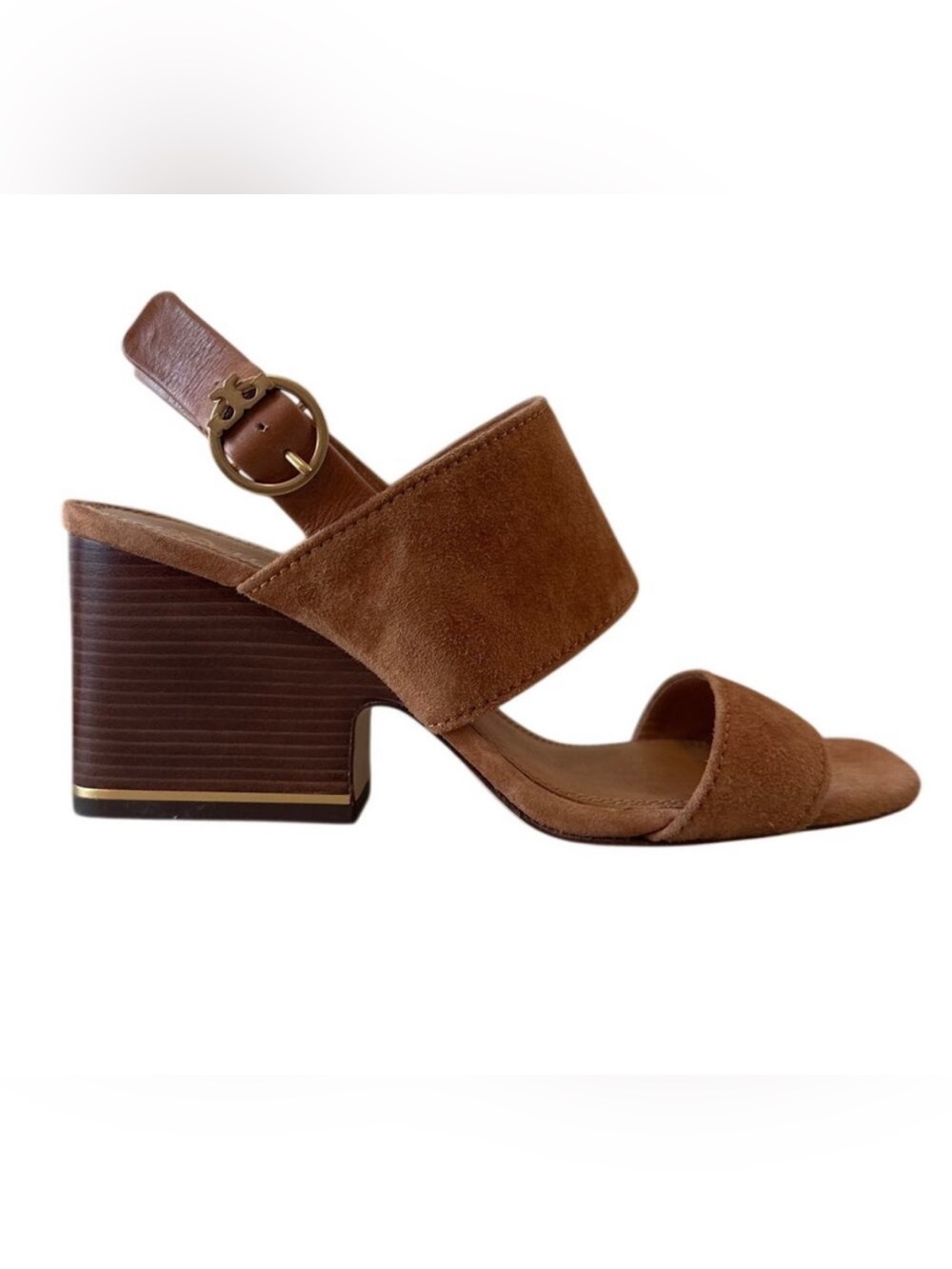Tory Burch Selby Block Heel Sandals Ambra Suede 75mm Size 8